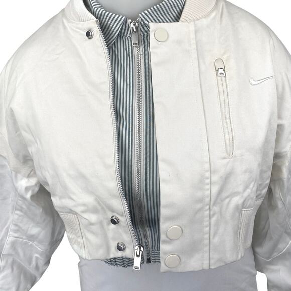 NEW Nike Destroyer White Gray Striped Oversized Canvas Cropped Jacket Size L - Picture 4 of 6